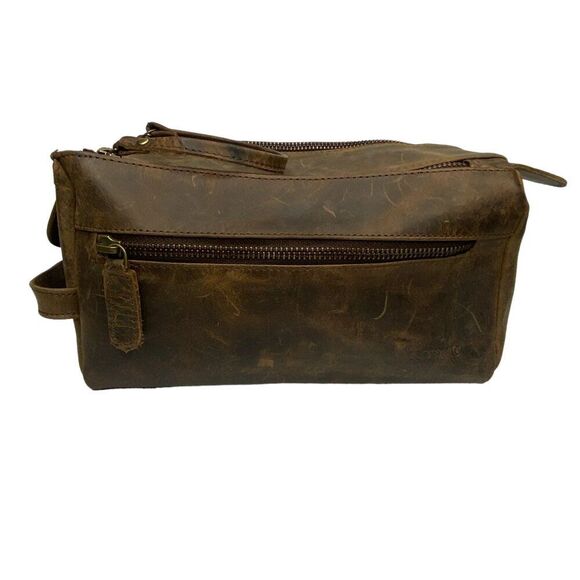 KOMALC Premium Buffalo Leather Unisex Toiletry Bag Travel Dopp Kit